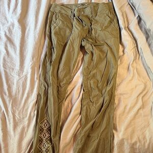 Prana Olive Cargo Pants with Embroidered Lower Leg